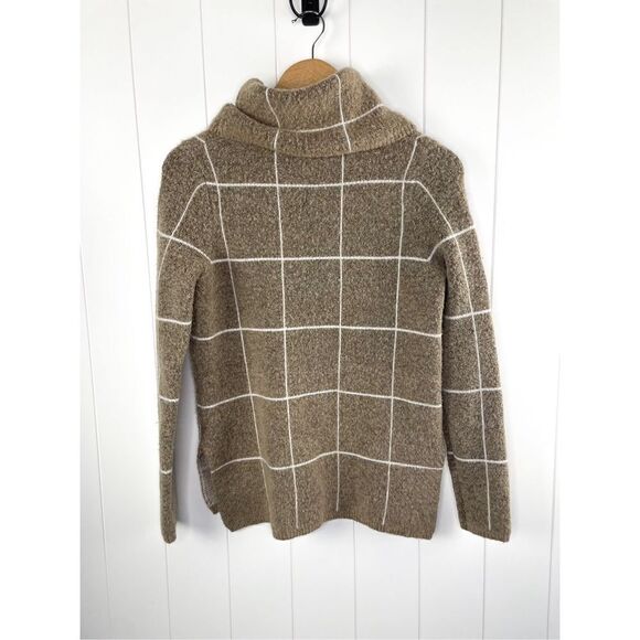 Evolution by Cyrus Windowpane Tan and White Turtleneck Sweater Size S Norta Plai - Picture 7 of 10